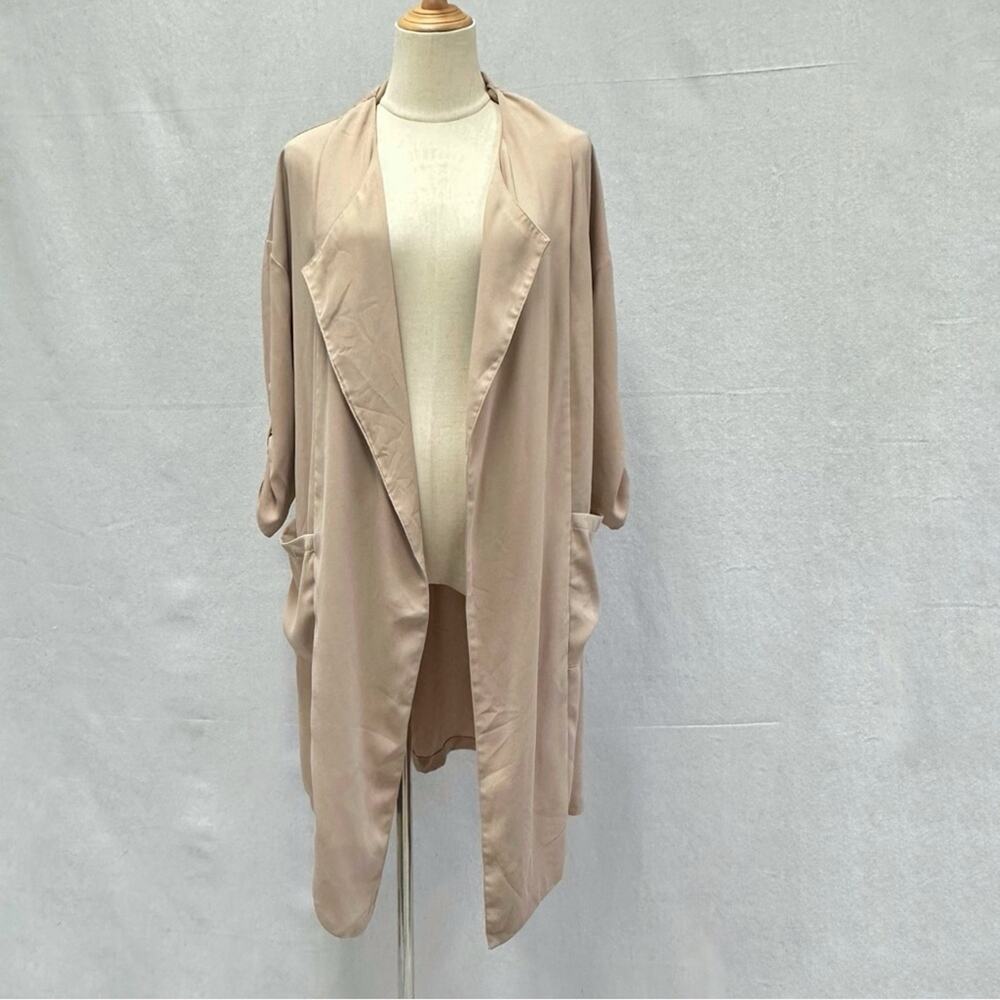 Philosophy beige open cascade waterfall crepe‎ jacket 3/4 sleeve size small